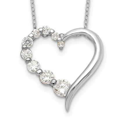 Sterling Silver Rhod-Pltd Polished Open Heart Cz Journey 18In Necklace