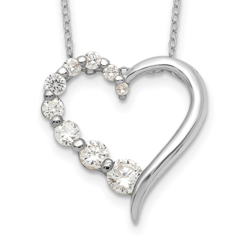 Sterling Silver Rhod-Pltd Polished Open Heart Cz Journey 18In Necklace