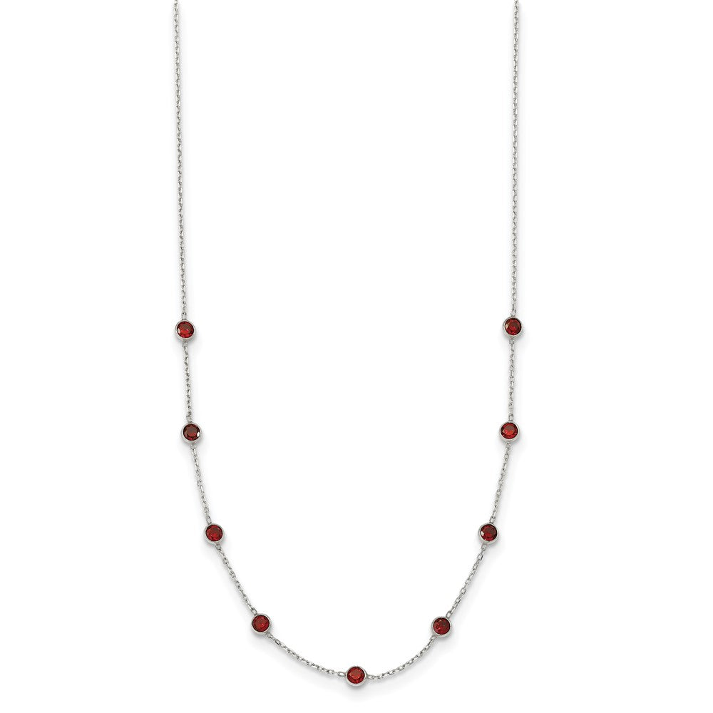 Sterling Silver 9-Station Red Cz Necklace