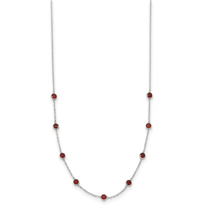 Sterling Silver 9-Station Red Cz Necklace