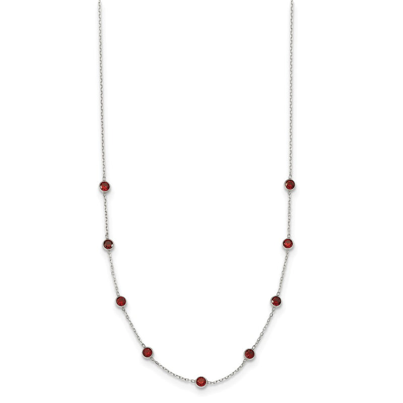 Sterling Silver 9-Station Red Cz Necklace