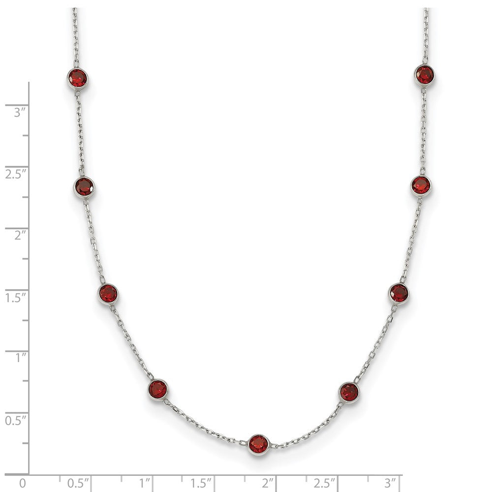 Sterling Silver 9-Station Red Cz Necklace