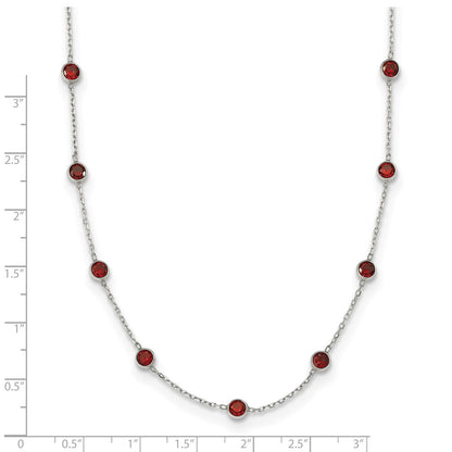 Sterling Silver 9-Station Red Cz Necklace
