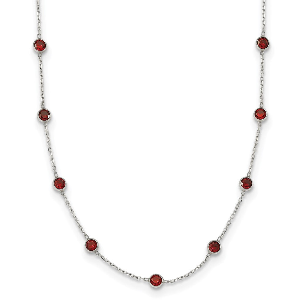 Sterling Silver 9-Station Red Cz Necklace