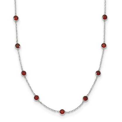 Sterling Silver 9-Station Red Cz Necklace