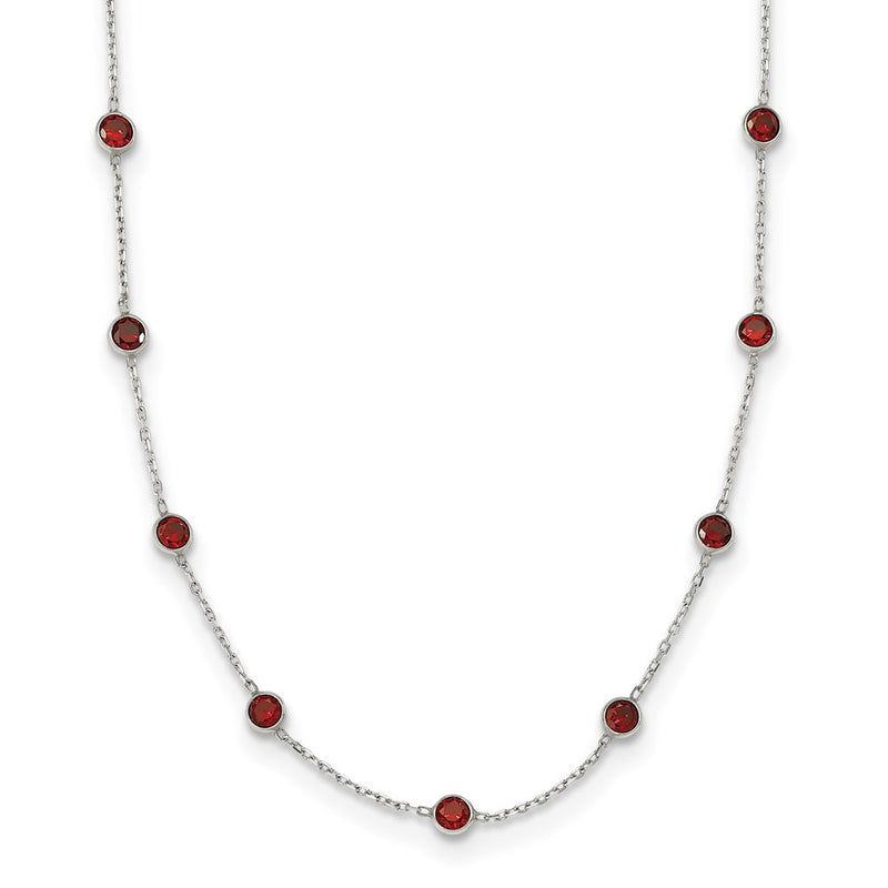 Sterling Silver 9-Station Red Cz Necklace