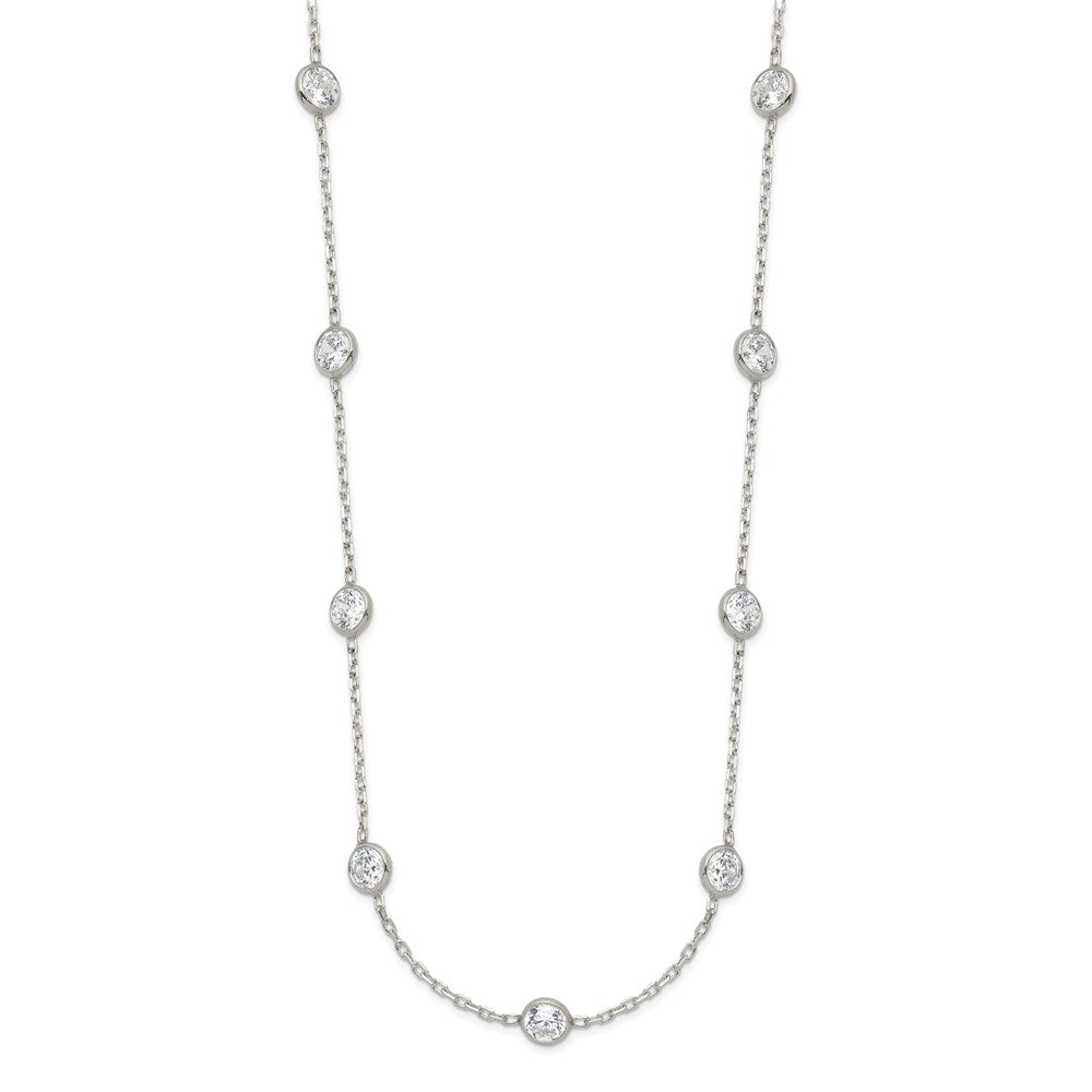 Sterling Silver Clear 4mm 9-Station Cz W/2In Ext. Necklace