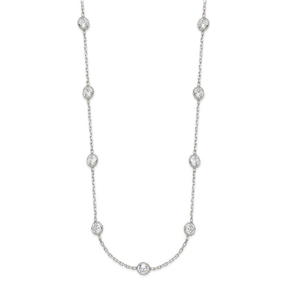 Sterling Silver Clear 4mm 9-Station Cz W/2In Ext. Necklace