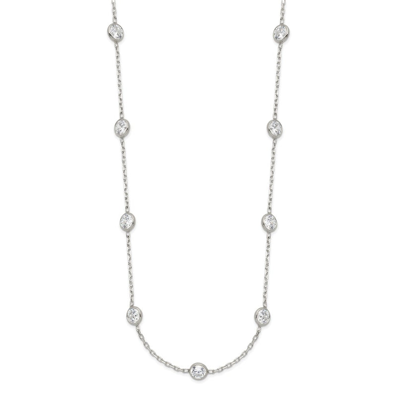 Sterling Silver Clear 4mm 9-Station Cz W/2In Ext. Necklace