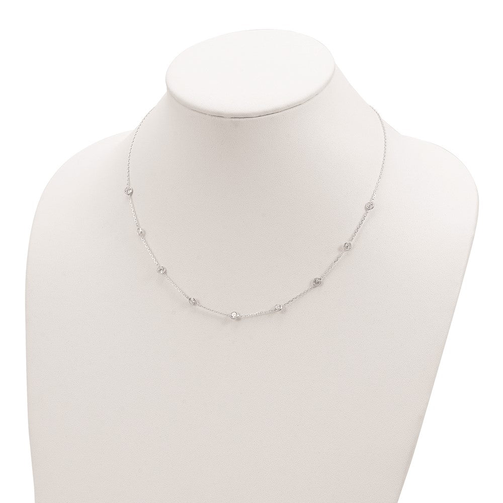 Sterling Silver Clear 4mm 9-Station Cz W/2In Ext. Necklace