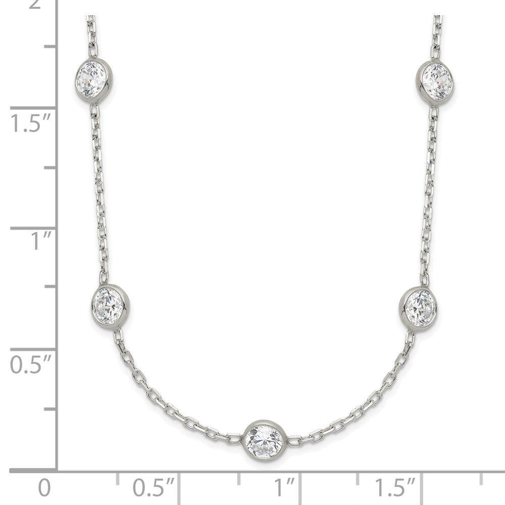 Sterling Silver Clear 4mm 9-Station Cz W/2In Ext. Necklace