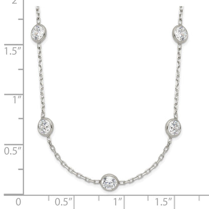 Sterling Silver Clear 4mm 9-Station Cz W/2In Ext. Necklace