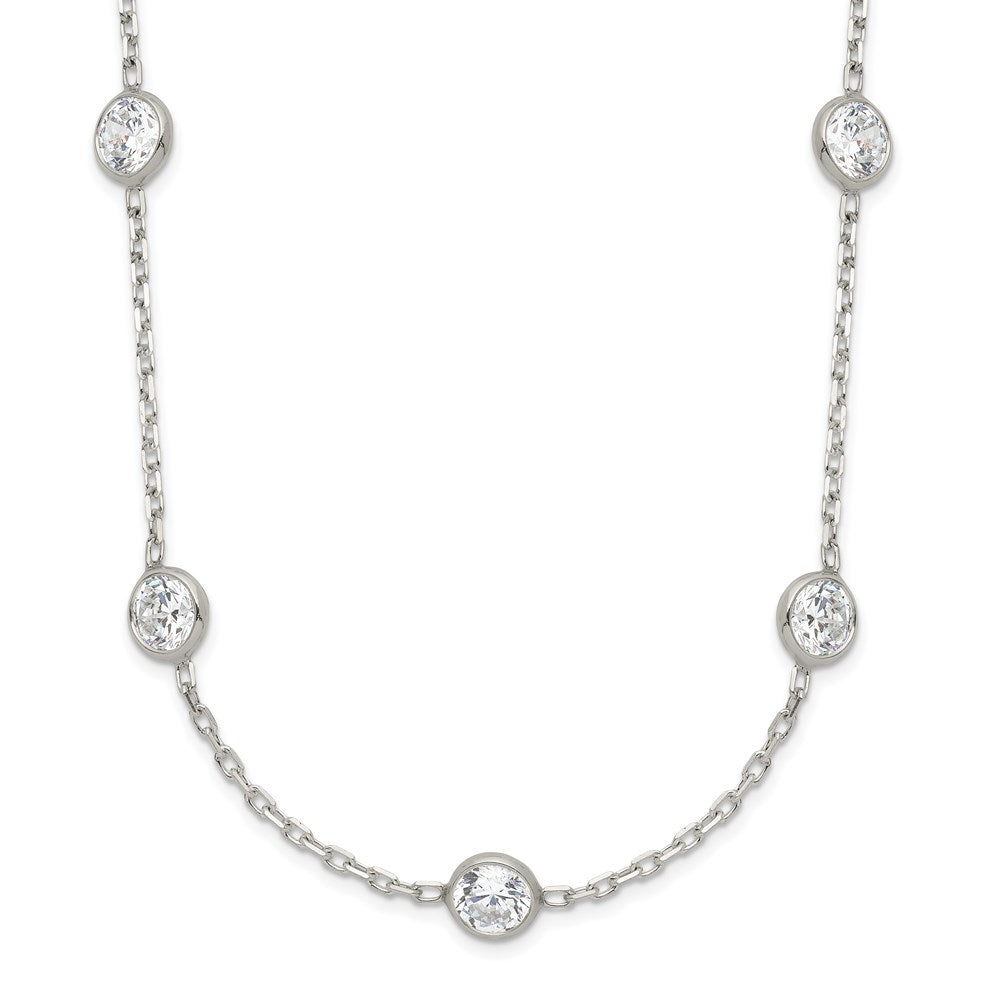 Sterling Silver Clear 4mm 9-Station Cz W/2In Ext. Necklace