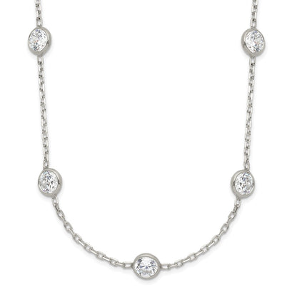 Sterling Silver Clear 4mm 9-Station Cz W/2In Ext. Necklace