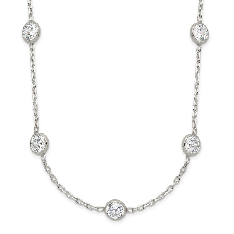 Sterling Silver Clear 4mm 9-Station Cz W/2In Ext. Necklace