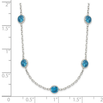 Sterling Silver 9-Station Blue Cz Necklace