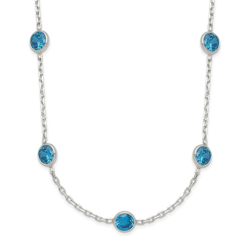 Sterling Silver 9-Station Blue Cz Necklace