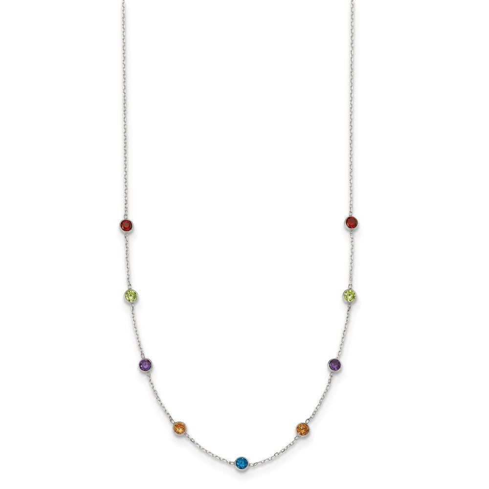 Sterling Silver 9-Station Multicolor Cz Necklace
