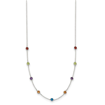 Sterling Silver 9-Station Multicolor Cz Necklace