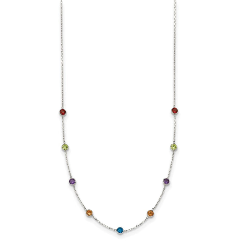 Sterling Silver 9-Station Multicolor Cz Necklace