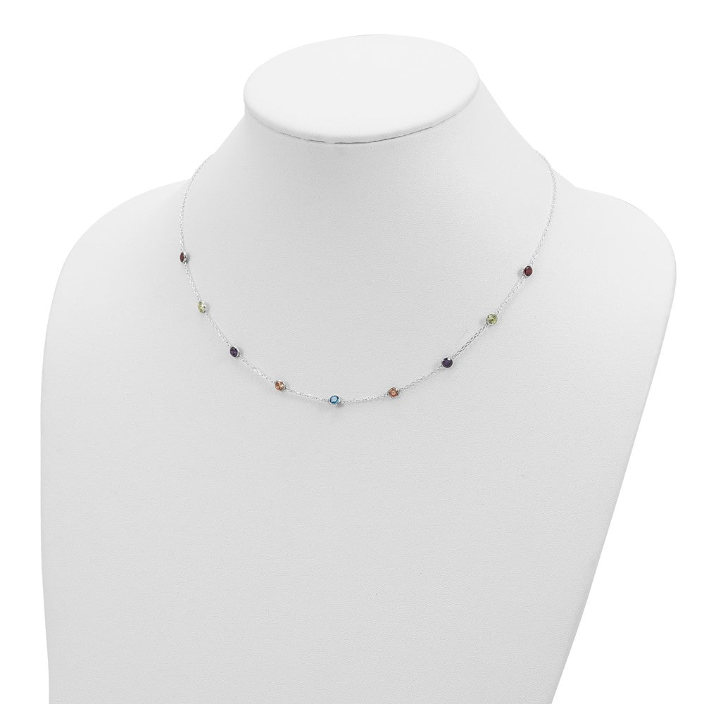 Sterling Silver 9-Station Multicolor Cz Necklace