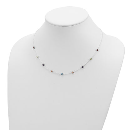 Sterling Silver 9-Station Multicolor Cz Necklace