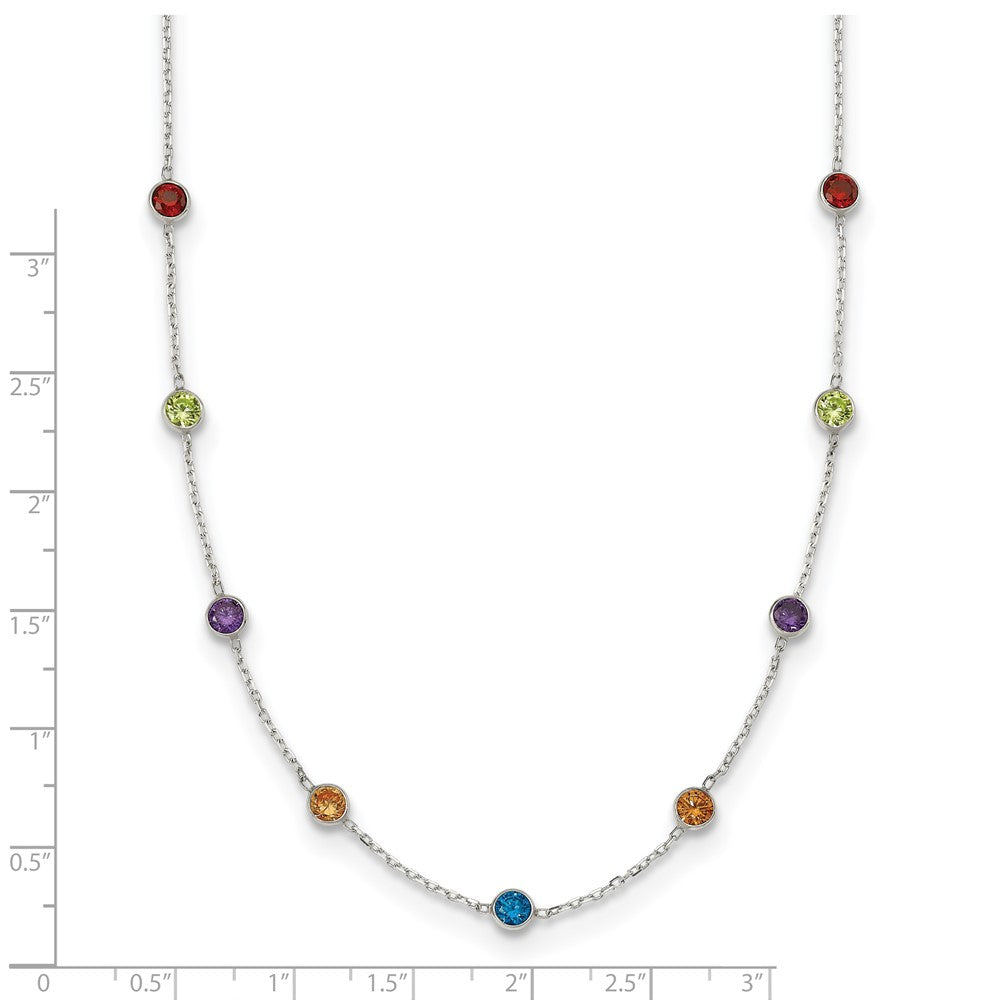 Sterling Silver 9-Station Multicolor Cz Necklace