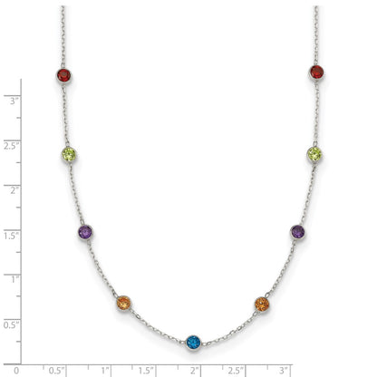 Sterling Silver 9-Station Multicolor Cz Necklace