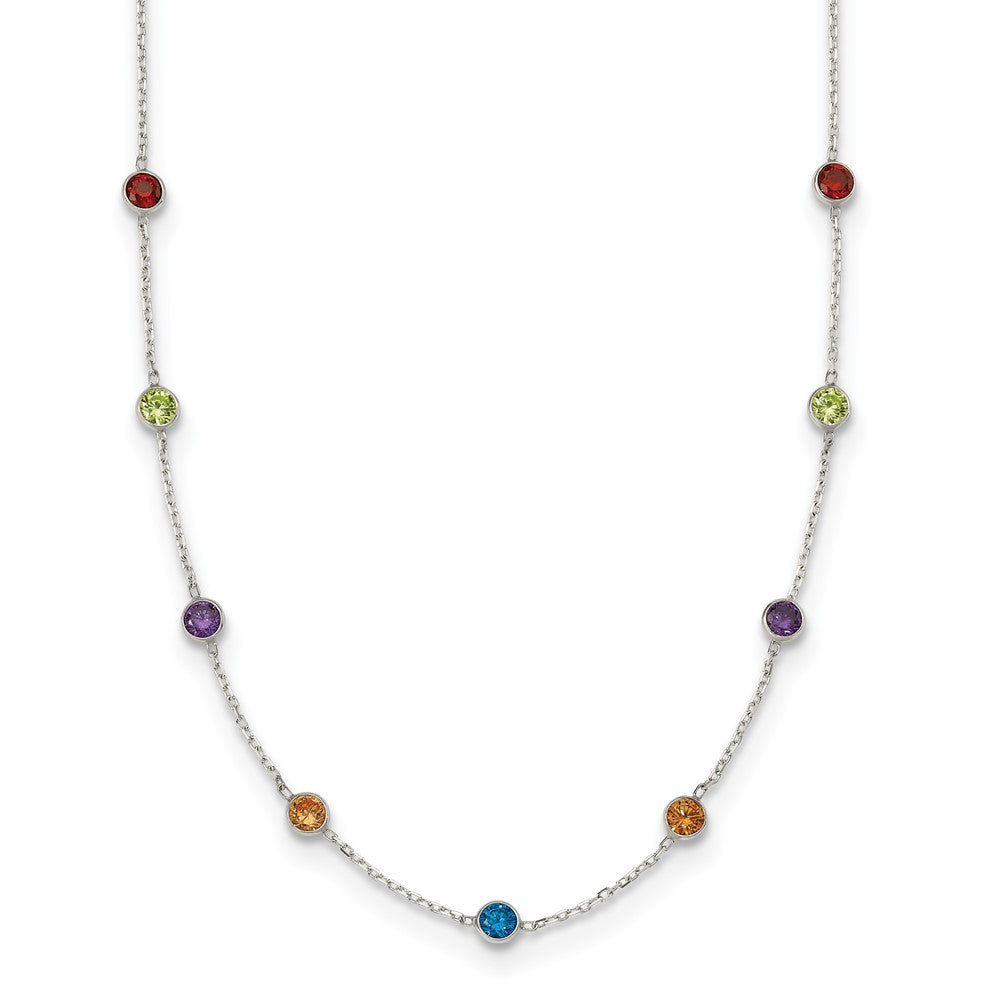 Sterling Silver 9-Station Multicolor Cz Necklace
