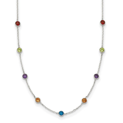 Sterling Silver 9-Station Multicolor Cz Necklace
