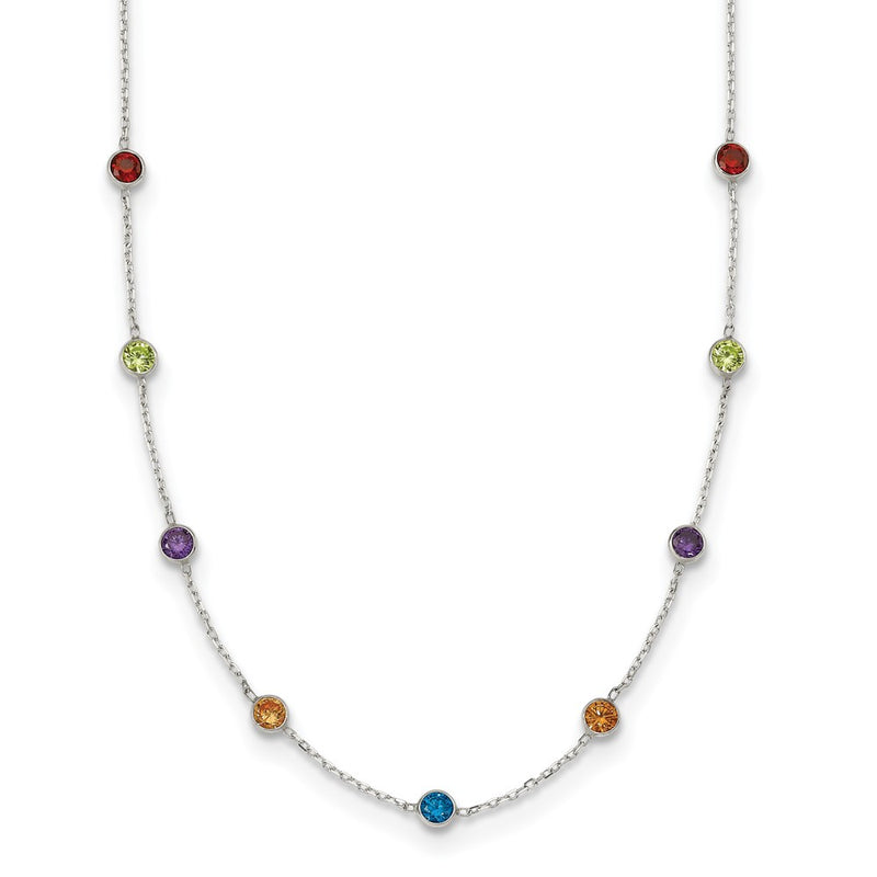 Sterling Silver 9-Station Multicolor Cz Necklace