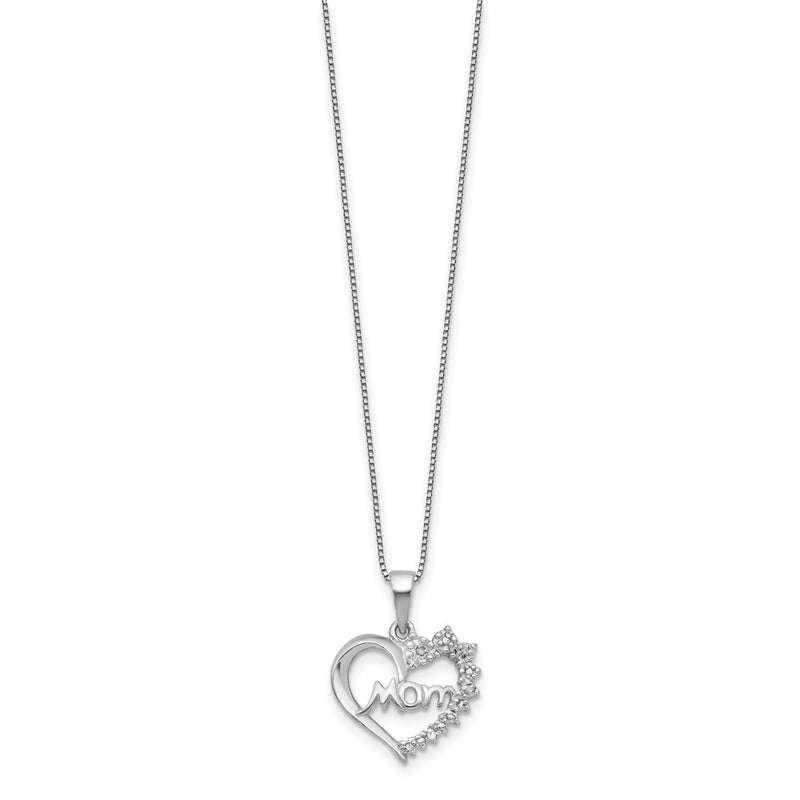 Sterling Silver Rhodium-Plated Diamond Mom Necklace