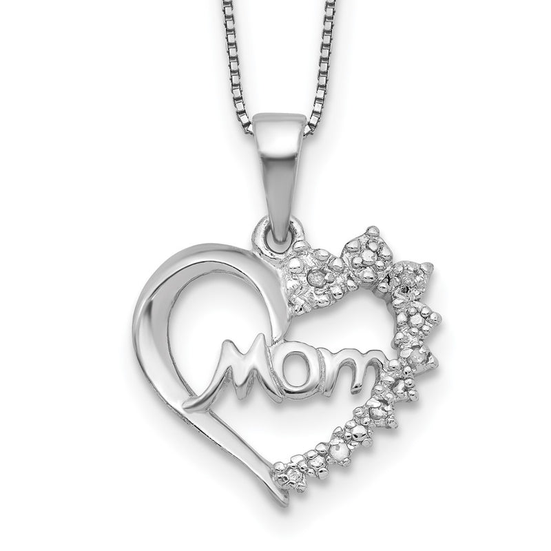 Sterling Silver Rhodium-Plated Diamond Mom Necklace