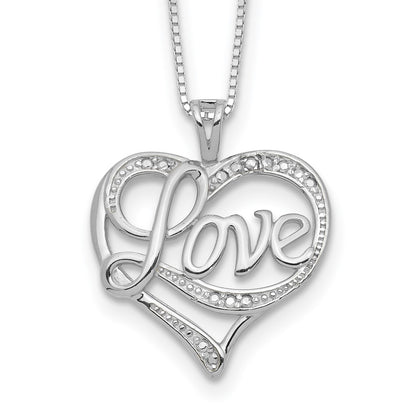 Sterling Silver Rhodium-Plated Diam. Love Necklace