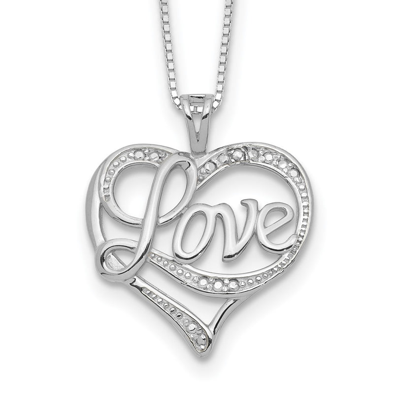 Sterling Silver Rhodium-Plated Diam. Love Necklace