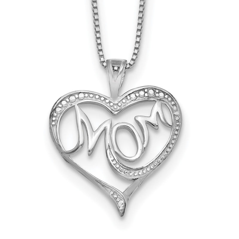 Sterling Silver Rhodium-Plated Diam. Mom Necklace