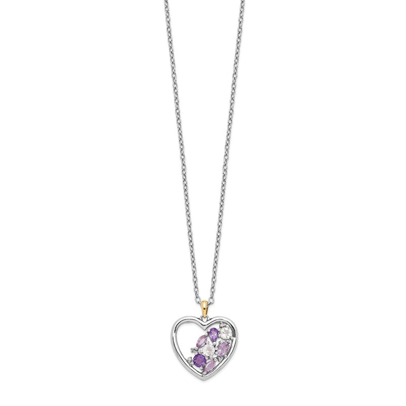 Sterling Silver Brilliant Gemstones With 14K Accent Rhodium-Plated Amethyst And White Topaz Diamond 18 Inch Necklace 2 Extender