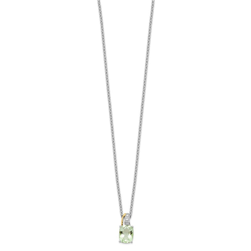 Sterling Silver Brilliant Gemstones With 14K Accent Rhodium-Plated Green Quartz And Diamond 18 Inch Necklace 2 Extender