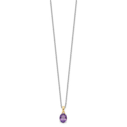 Sterling Silver Brilliant Gemstones With 14K Accent Rhodium-Plated Amethyst And Diamond 18 Inch Necklace 2 Extender