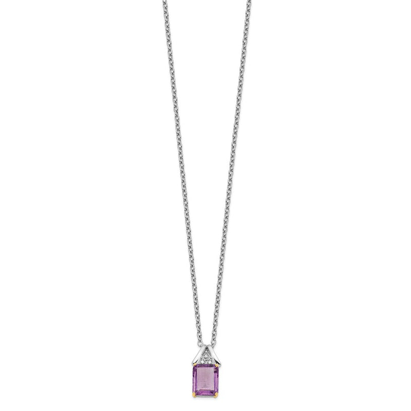 Sterling Silver Brilliant Gemstones With 14K Accent Rhodium-Plated Amethyst And Diamond 18 Inch Necklace 2 Extender