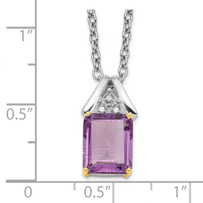 Sterling Silver Brilliant Gemstones With 14K Accent Rhodium-Plated Amethyst And Diamond 18 Inch Necklace 2 Extender