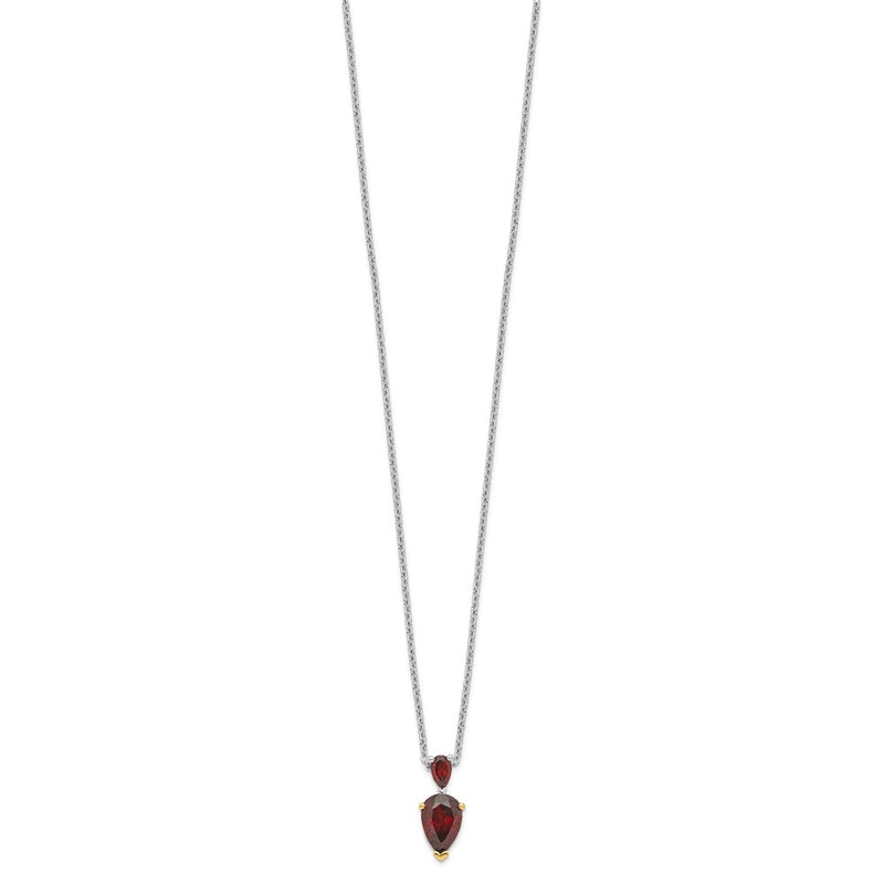 Sterling Silver Brilliant Gemstones With 14K Accent Rhodium-Plated Garnet 18 Inch Necklace 2 Extender