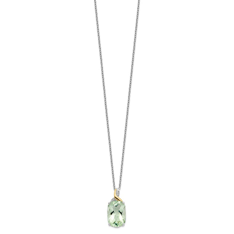 Sterling Silver Brilliant Gemstones With 14K Accent Rhodium-Plated Green Quartz And Diamond 18 Inch Necklace 2 Extender