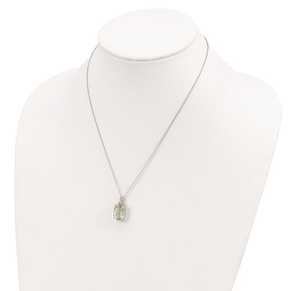 Sterling Silver Brilliant Gemstones With 14K Accent Rhodium-Plated Green Quartz And Diamond 18 Inch Necklace 2 Extender