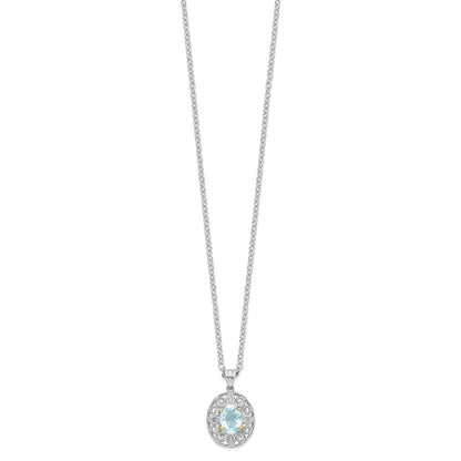 Sterling Silver Brilliant Gemstones With 14K Accent Rhodium-Plated Sky Blue Topaz And Diamond 18 Inch Necklace 2 Extender