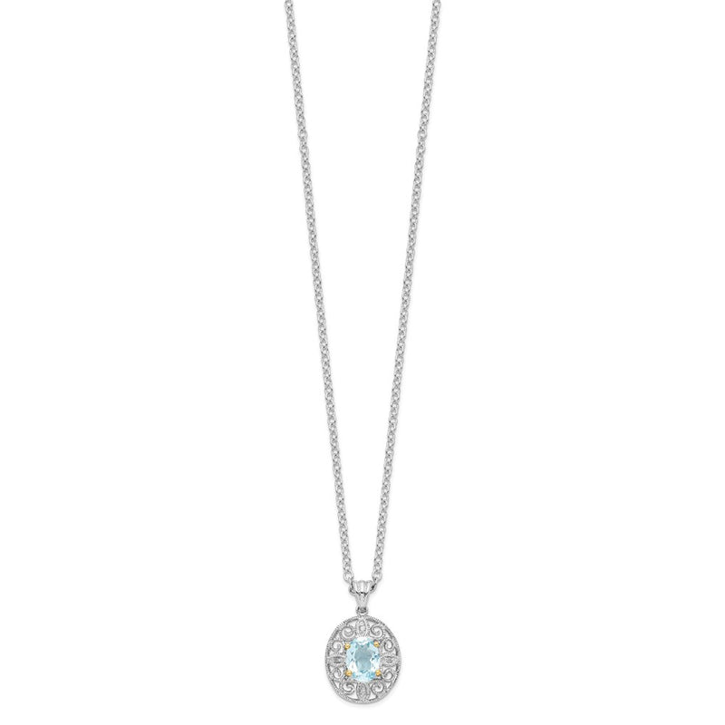 Sterling Silver Brilliant Gemstones With 14K Accent Rhodium-Plated Sky Blue Topaz And Diamond 18 Inch Necklace 2 Extender