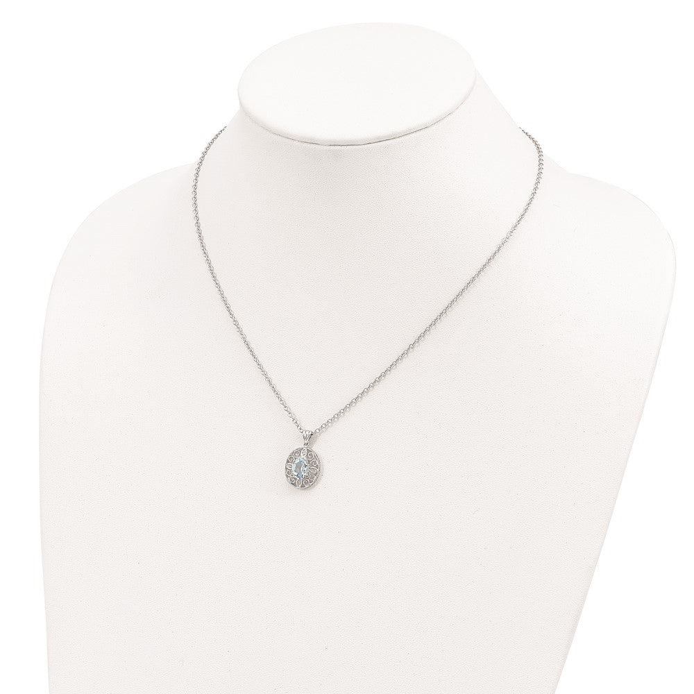 Sterling Silver Brilliant Gemstones With 14K Accent Rhodium-Plated Sky Blue Topaz And Diamond 18 Inch Necklace 2 Extender