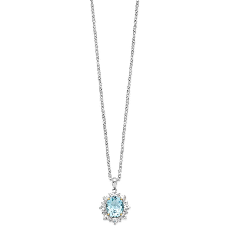 Sterling Silver Brilliant Gemstones With 14K Accent Rhodium-Plated Sky Blue Topaz And White 18 Inch Necklace 2 Extender
