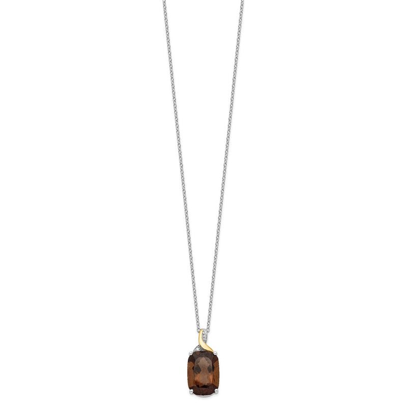 Sterling Silver Brilliant Gemstones With 14K Accent Rhodium-Plated Smoky Quartz And Diamond 18 Inch Necklace 2 Extender