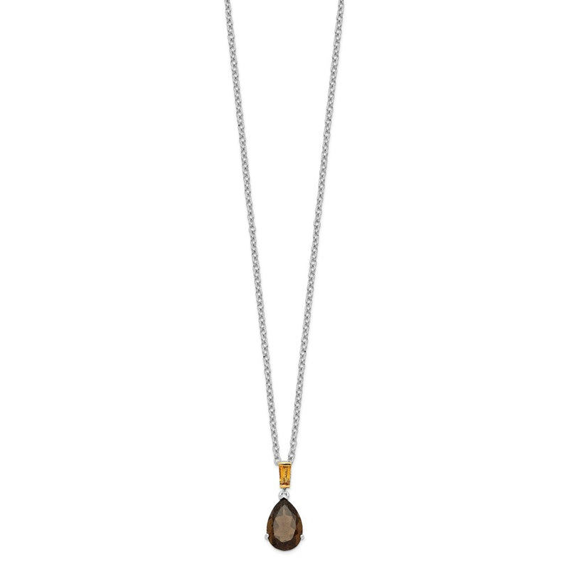 Sterling Silver Brilliant Gemstones With 14K Accent Rhodium-Plated Smoky Quartz And Citrine Necklace